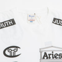 Aries x Champion Sponsor Long Sleeve T-Shirt in White thumbnail