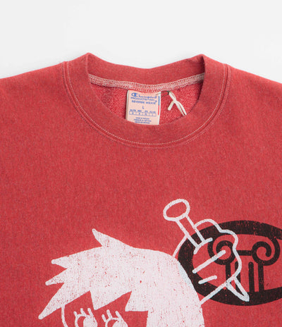 Aries x Champion Worry Crewneck Sweatshirt in Red