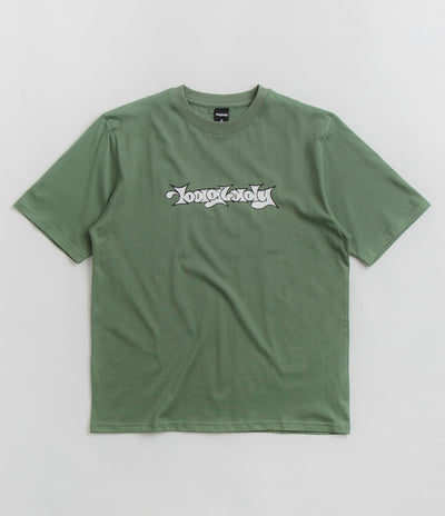 Baglady Bootleg Throw Up Logo T-Shirt in Sage Green