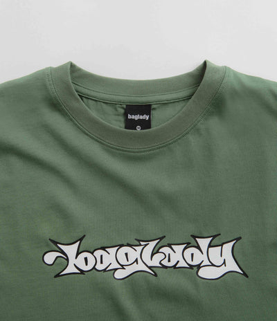 Baglady Bootleg Throw Up Logo T-Shirt in Sage Green