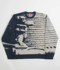 Baglady Cherub Knit Crewneck Sweatshirt in White and Blue