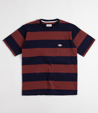 Battenwear Pocket Rugby T-Shirt in Navy and Maroon Stripe
