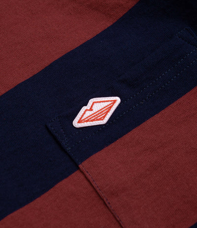Battenwear Pocket Rugby T-Shirt in Navy and Maroon Stripe