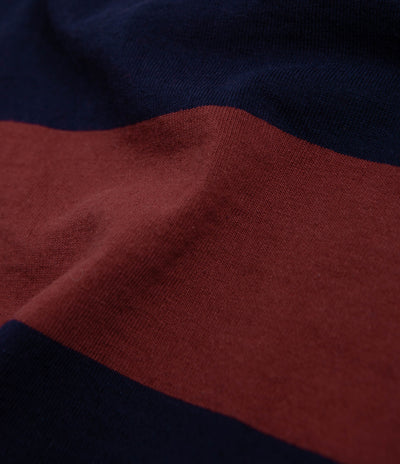 Battenwear Pocket Rugby T-Shirt in Navy and Maroon Stripe