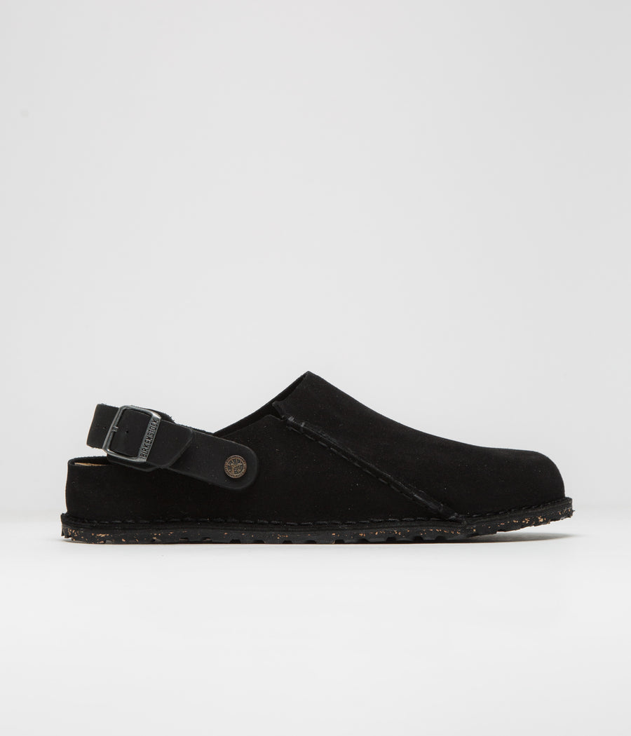 Birkenstock Lutry Narrow Premium Suede Sandals in Black