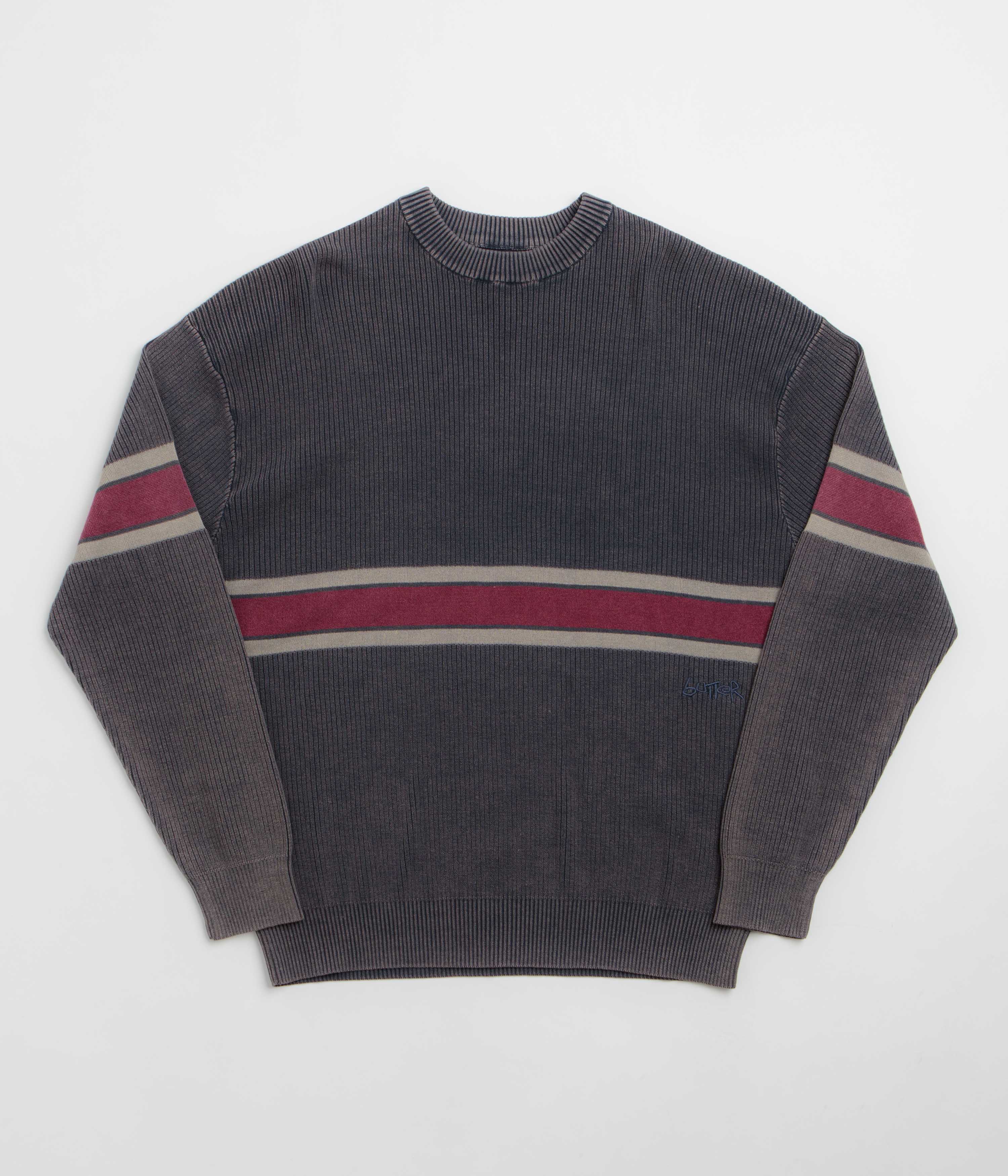 Butter Goods Break Knit Crewneck Sweatshirt - Washed Navy