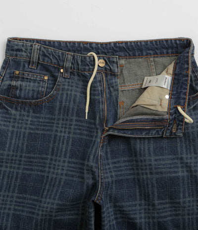 Butter Goods Burn Wide Cut Jeans in Dark Indigo Plaid