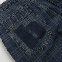 Butter Goods Burn Wide Cut Jeans in Dark Indigo Plaid thumbnail