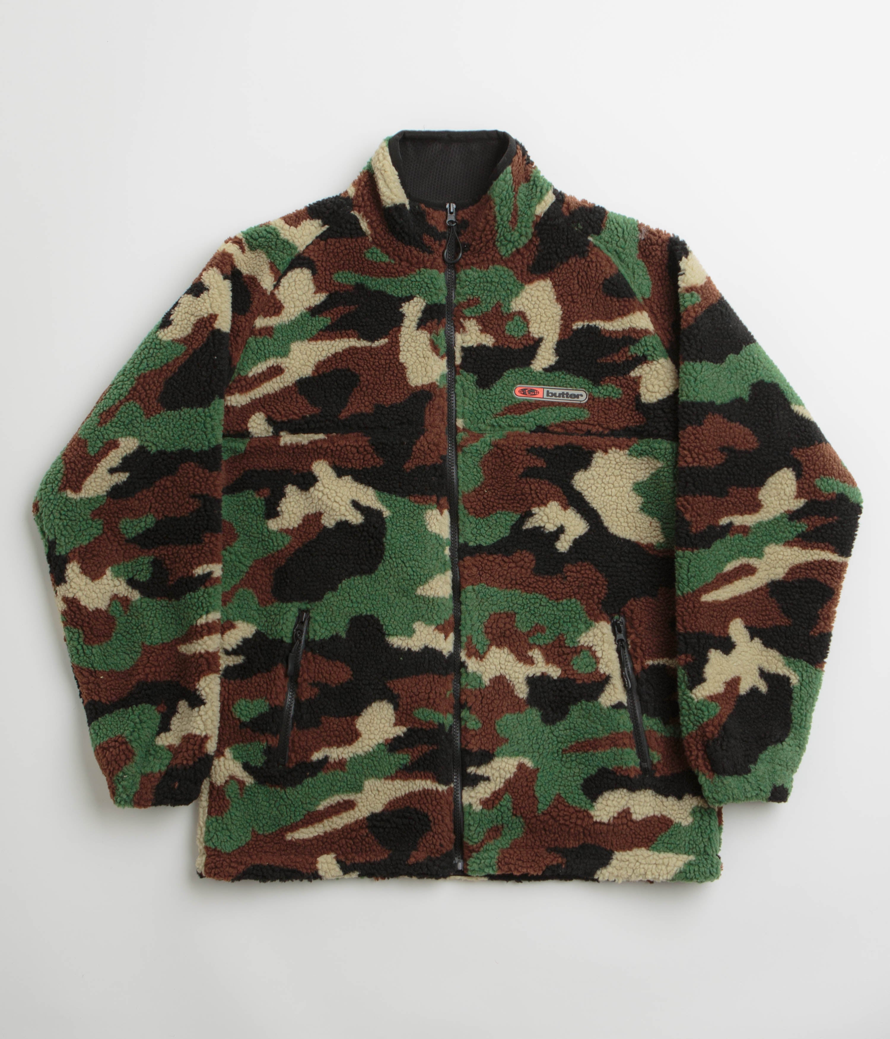 Butter Goods Camo Sherpa Jacket in Forest Green