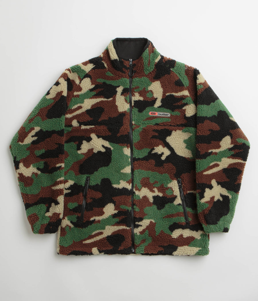 Butter Goods Camo Sherpa Jacket in Forest Green
