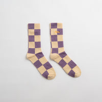 Butter Goods Checkered Socks in Eggplant and Tan thumbnail