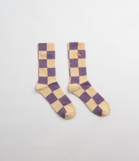 Butter Goods Checkered Socks in Eggplant and Tan