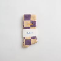 Butter Goods Checkered Socks in Eggplant and Tan thumbnail