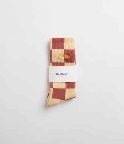 Butter Goods Checkered Socks - Redwood / Tan