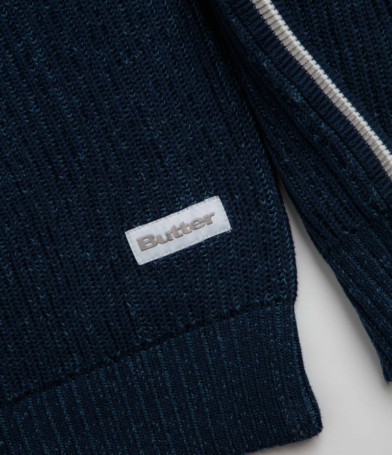 Butter Goods Club Zip-Thru Knit Sweatshirt - Navy, view 11