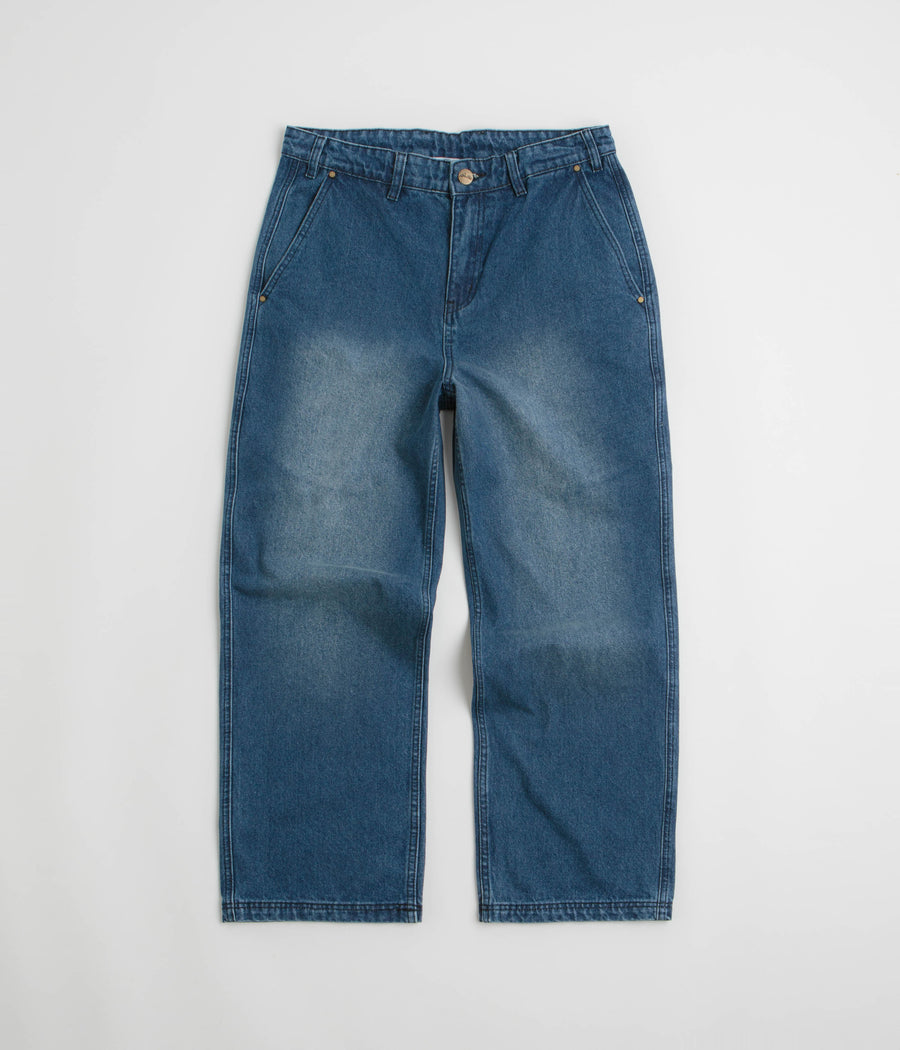 Butter Goods Denim Work Pants in Distressed Indigo