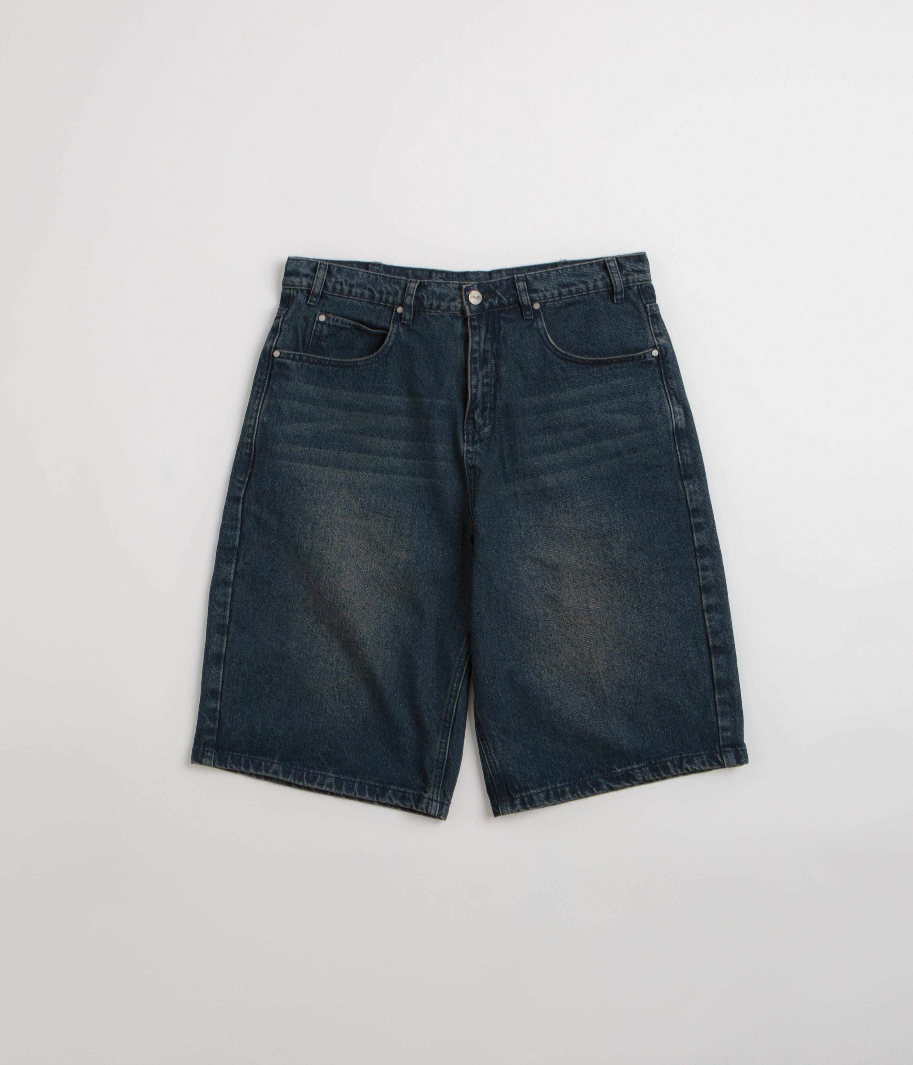 Butter Goods Distressed Big Denim Shorts in Washed Dark Blue