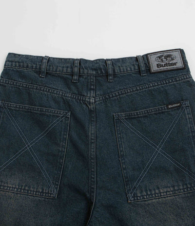 Butter Goods Distressed Big Denim Shorts in Washed Dark Blue