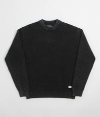 Butter Goods Distressed Waffle Knit Crewneck Sweatshirt in Washed Black