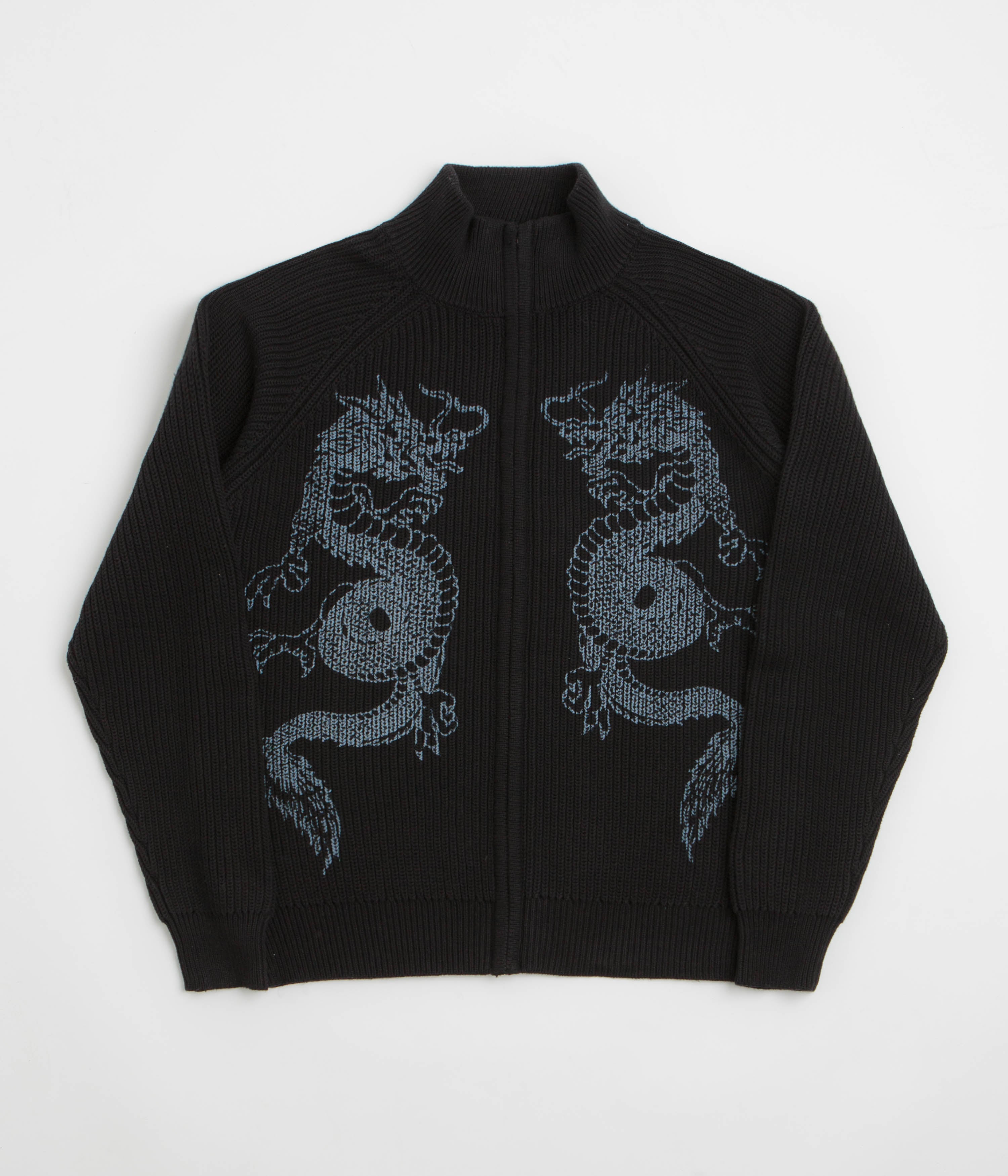 Butter Goods Dragon Zip-Thru Knit Sweatshirt in Black