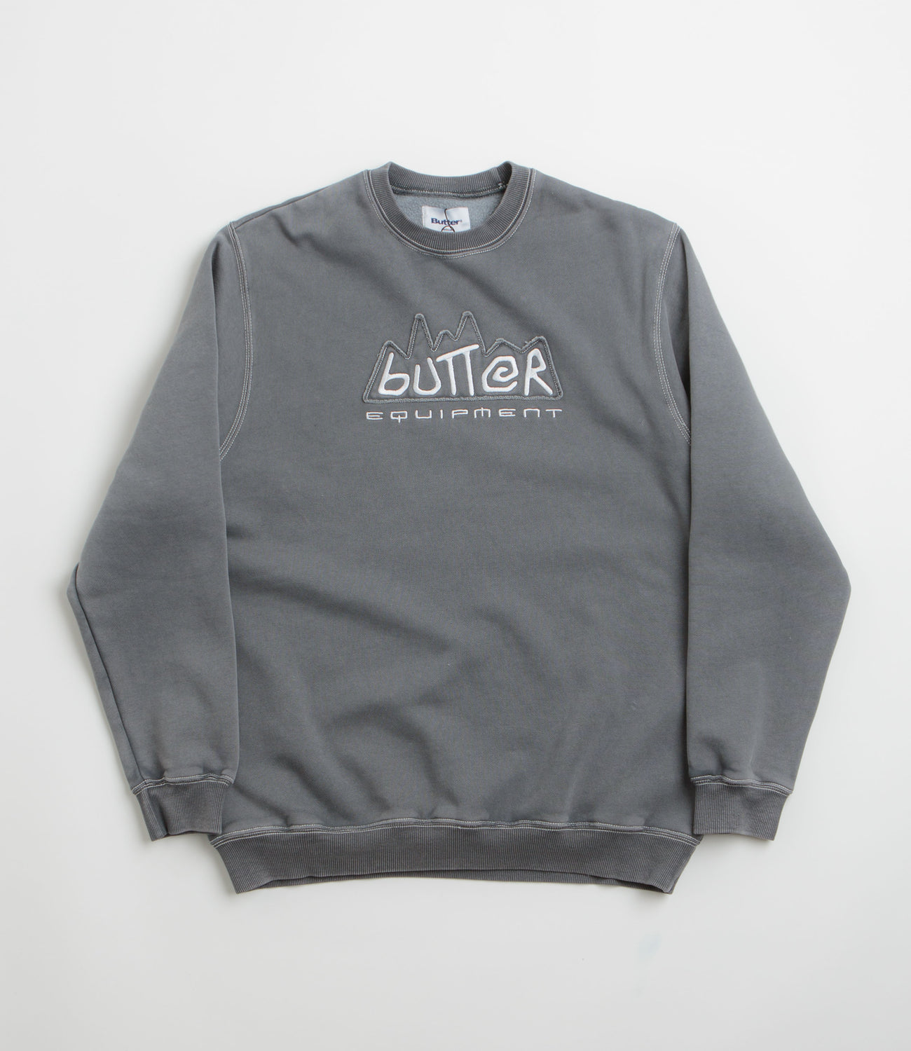 【BUTTER GOODS】 Equipment Applique Crewneck, Washed Black Equipment Applique Crewneck, Washed Black – Butter Goods