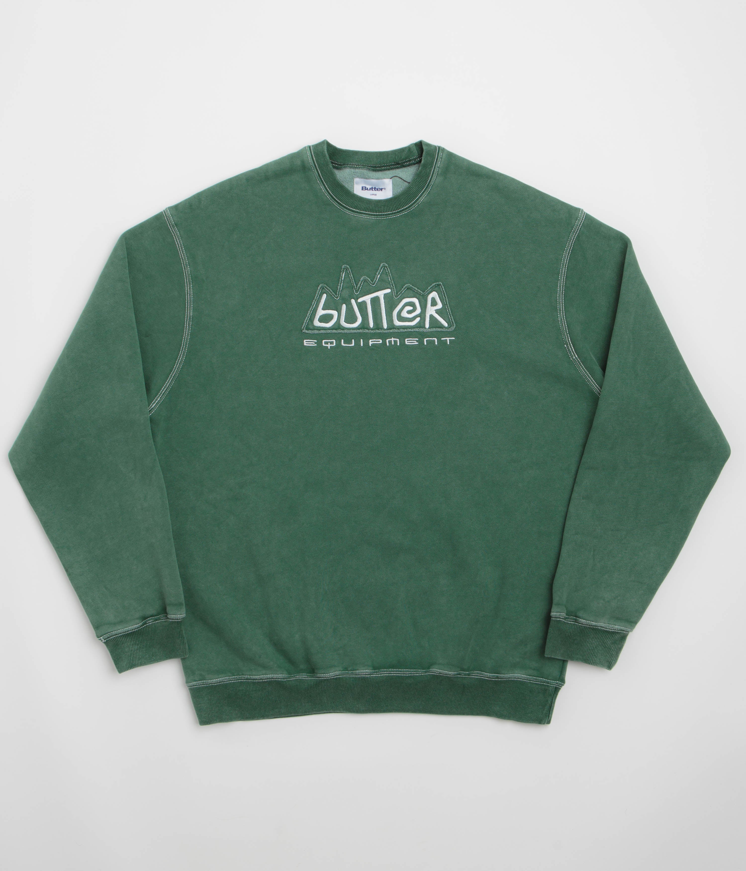 Butter Goods Equipment Applique Crewneck Sweatshirt in Washed Fern