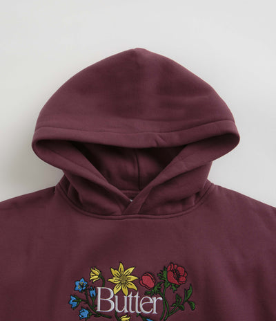 Butter Goods Floral Embroidered hoodie Long - Wine