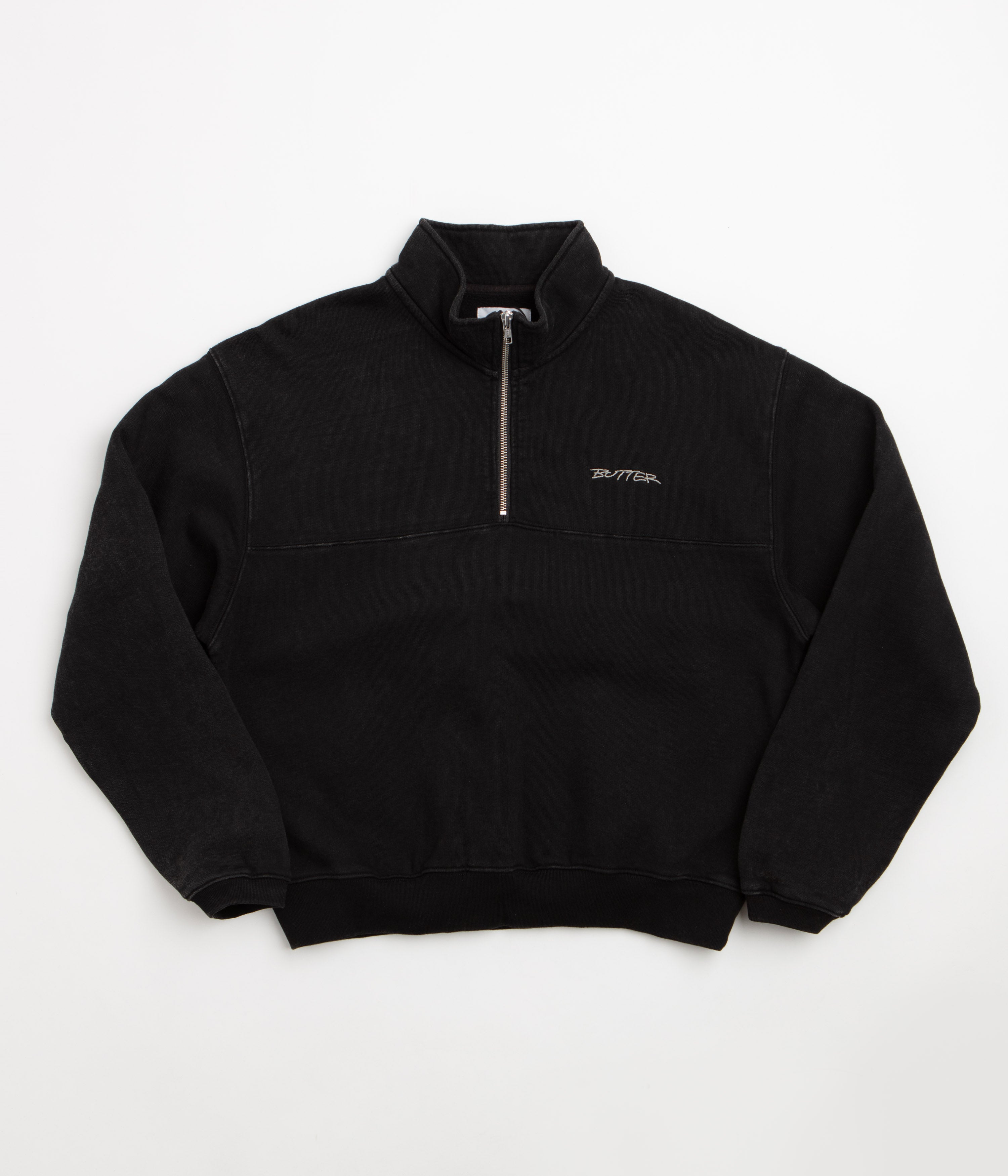 Butter Goods Panel 1/4 Zip Sweatshirt - Washed Black