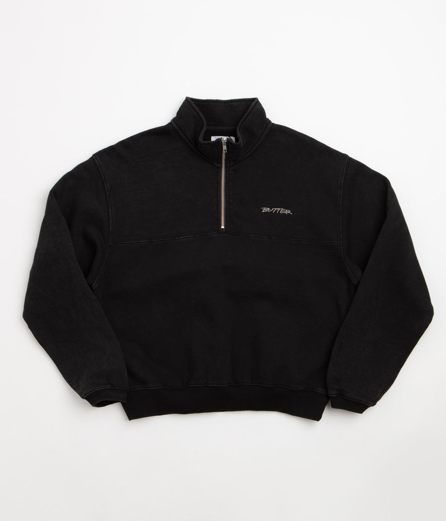 Butter Goods Panel 1/4 Zip Sweatshirt - Washed Black