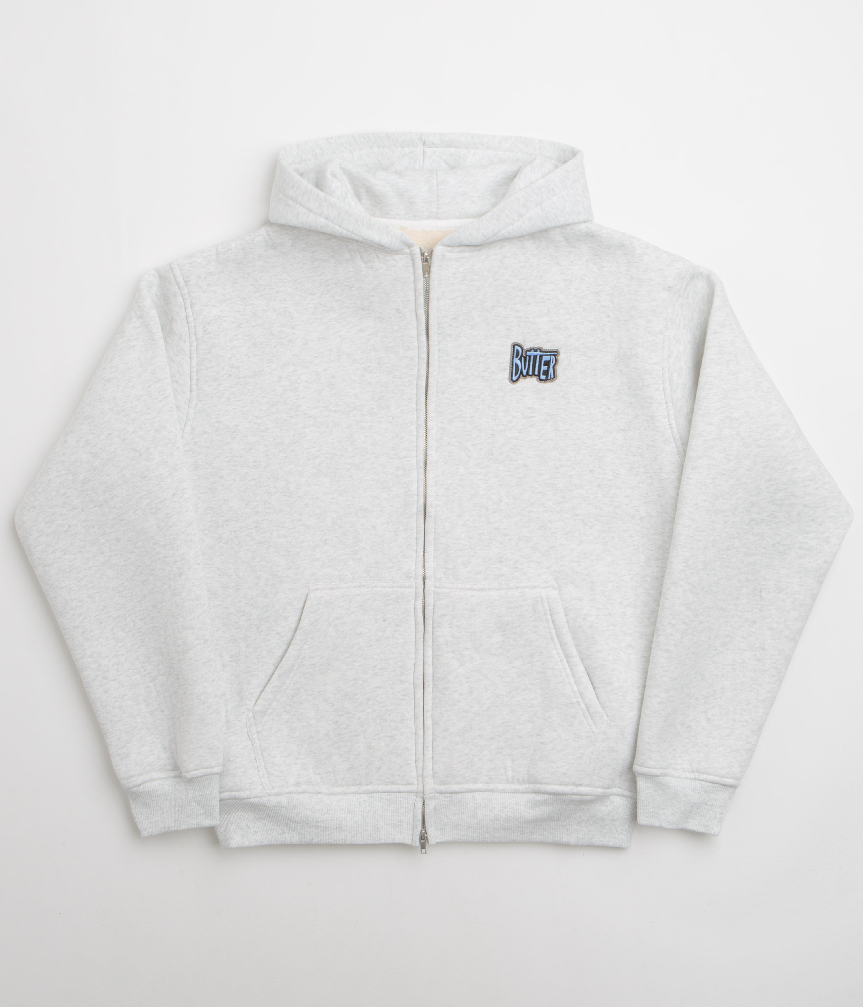 Butter Goods Pile Lined Zip-Thru Hoodie in Ash