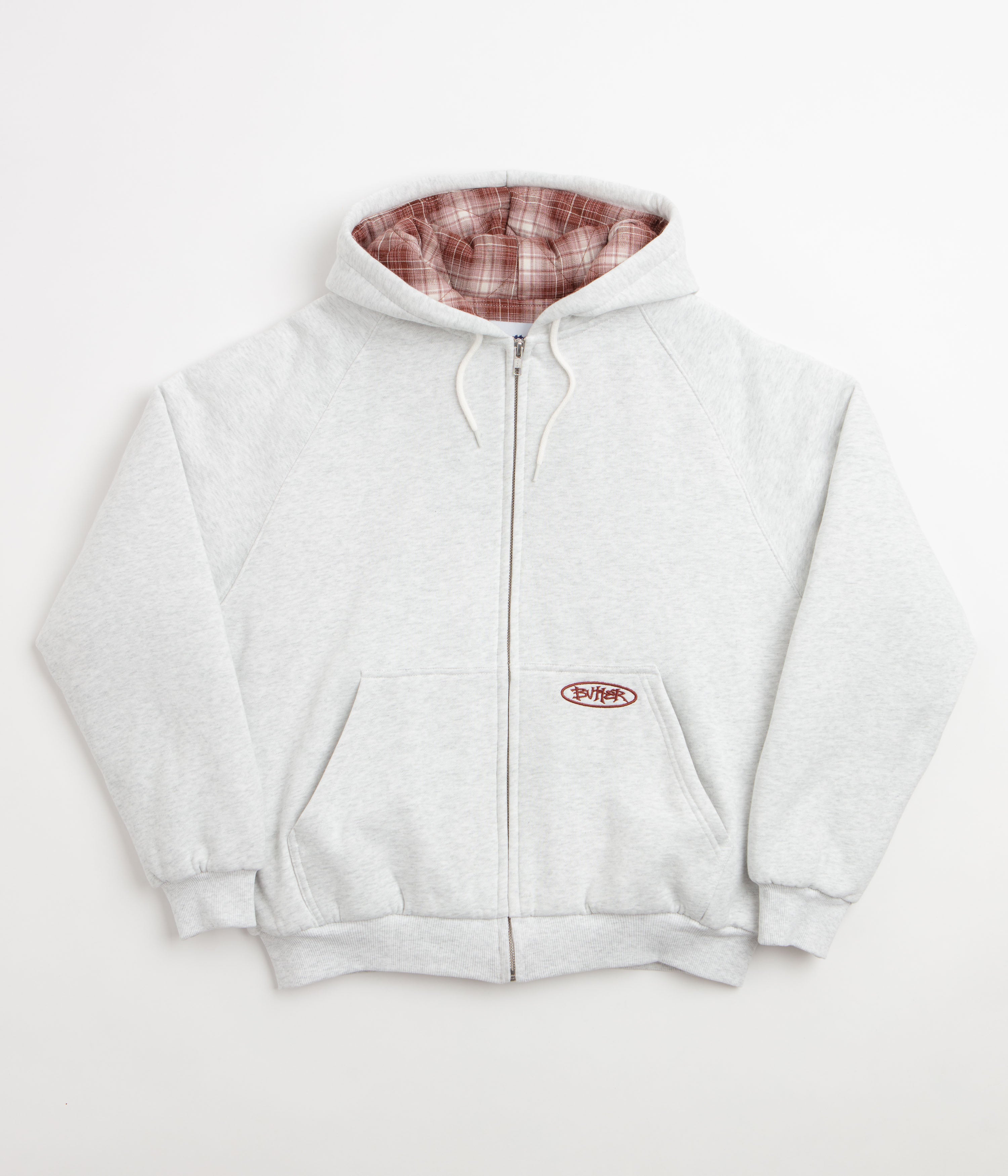 Butter Goods Plaid Lined Zip-Thru Hoodie - Ash