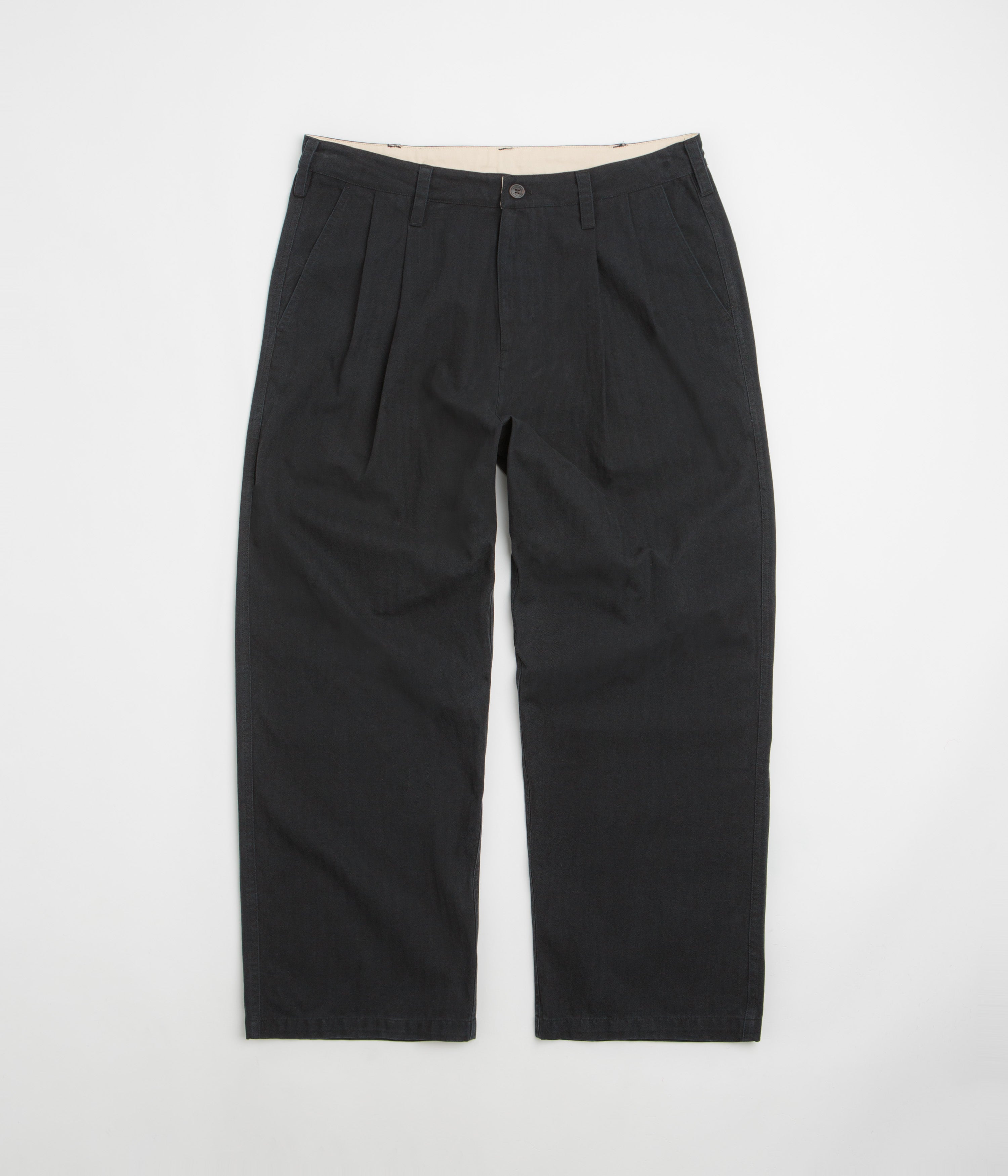 Butter Goods Pleated Trousers in Washed Black