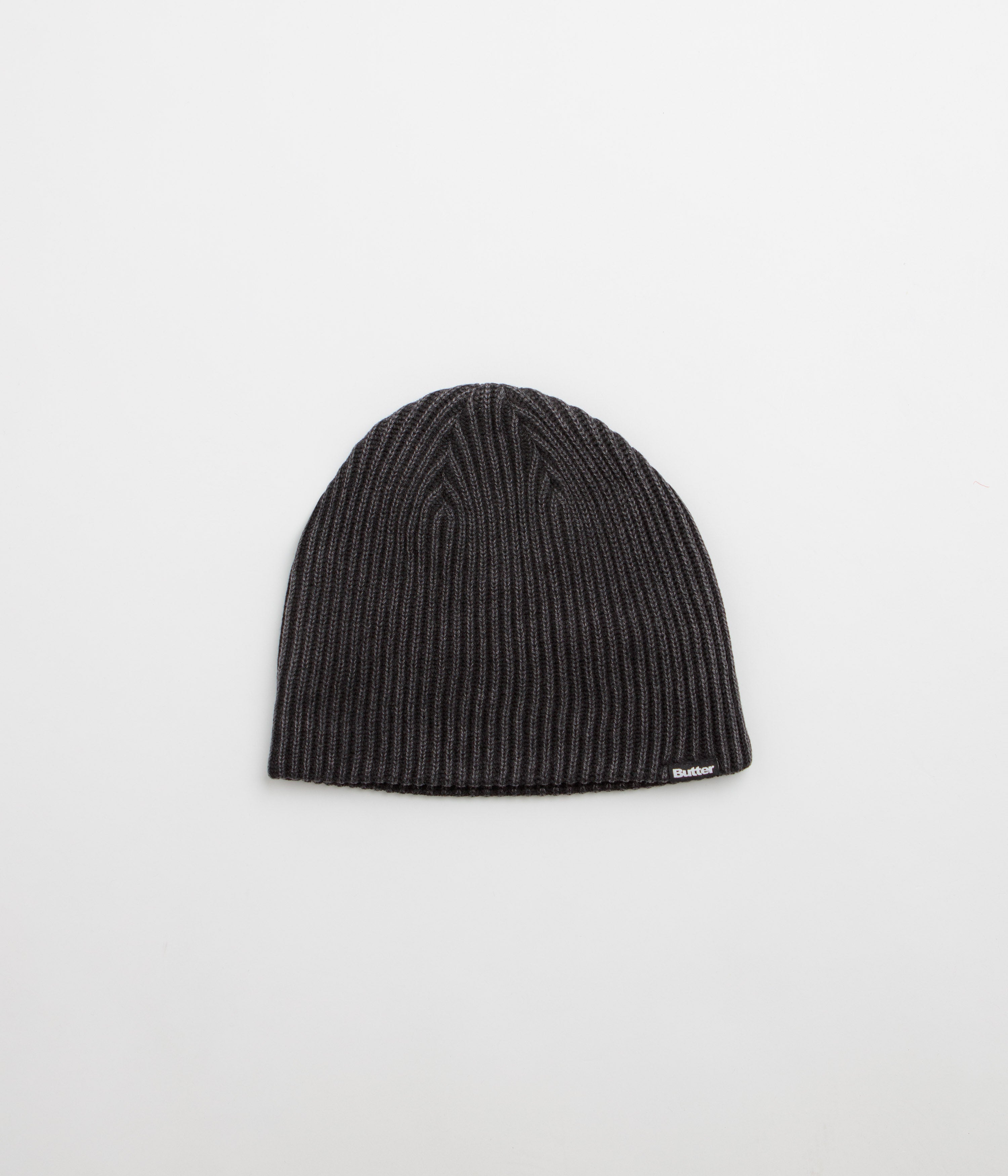 Butter Goods Ribbed Skully Beanie in Washed Black