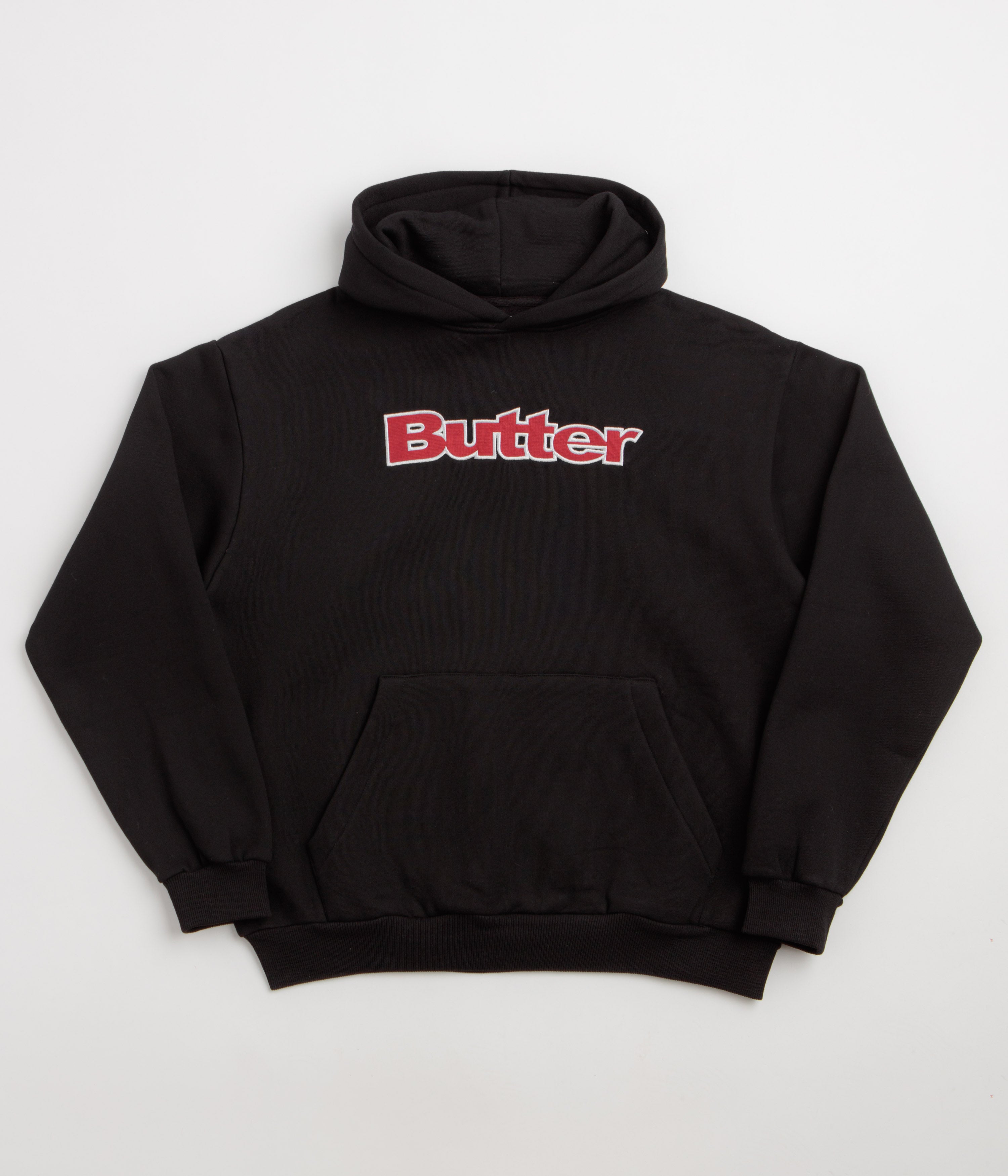 Butter Goods Ripstop Logo Applique Hoodie in Black and Red