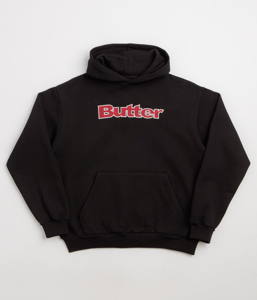 Butter Goods Ripstop Logo Applique Hoodie in Black and Red