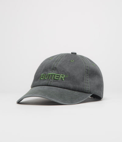 Butter Goods Rounded Logo Cap in Washed Black and Green