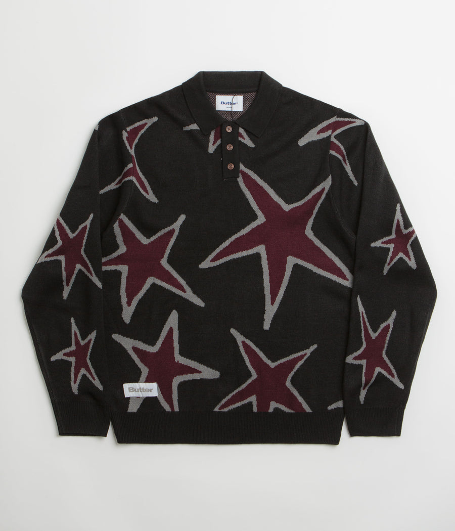 Butter Goods Star Polo Knit Sweatshirt in Black
