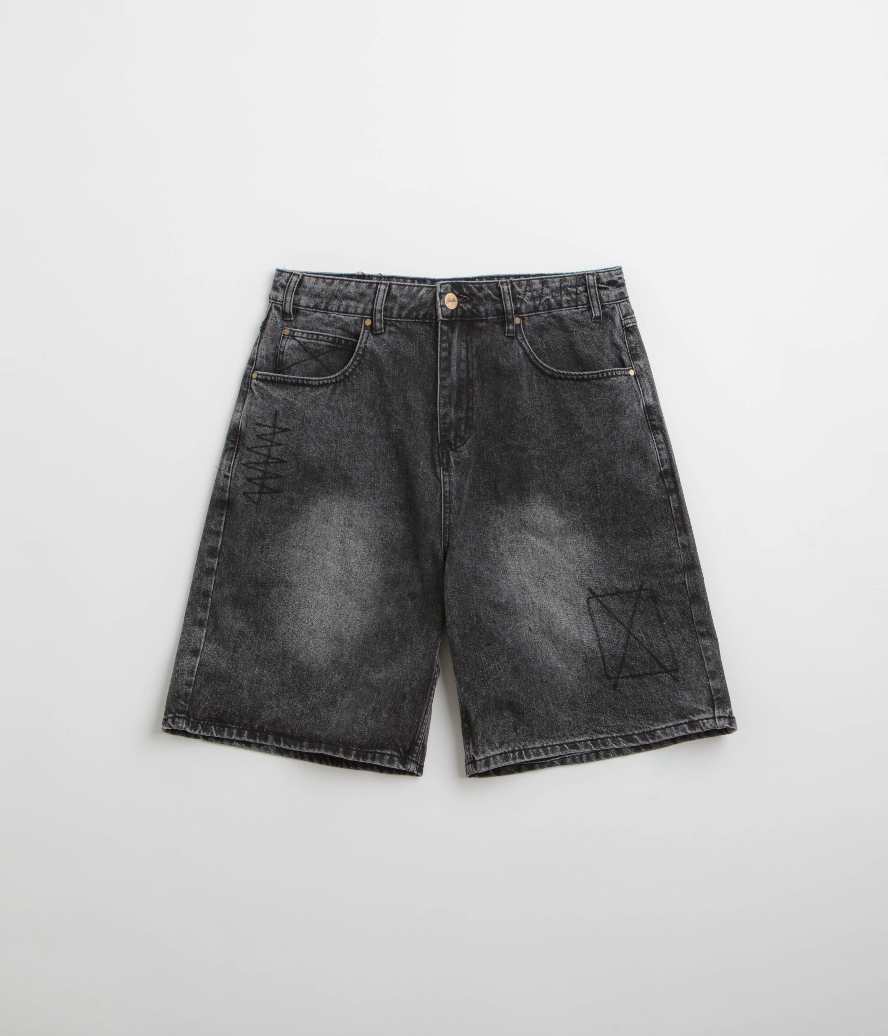 Butter Goods Stitch Denim Shorts in Distressed Grey