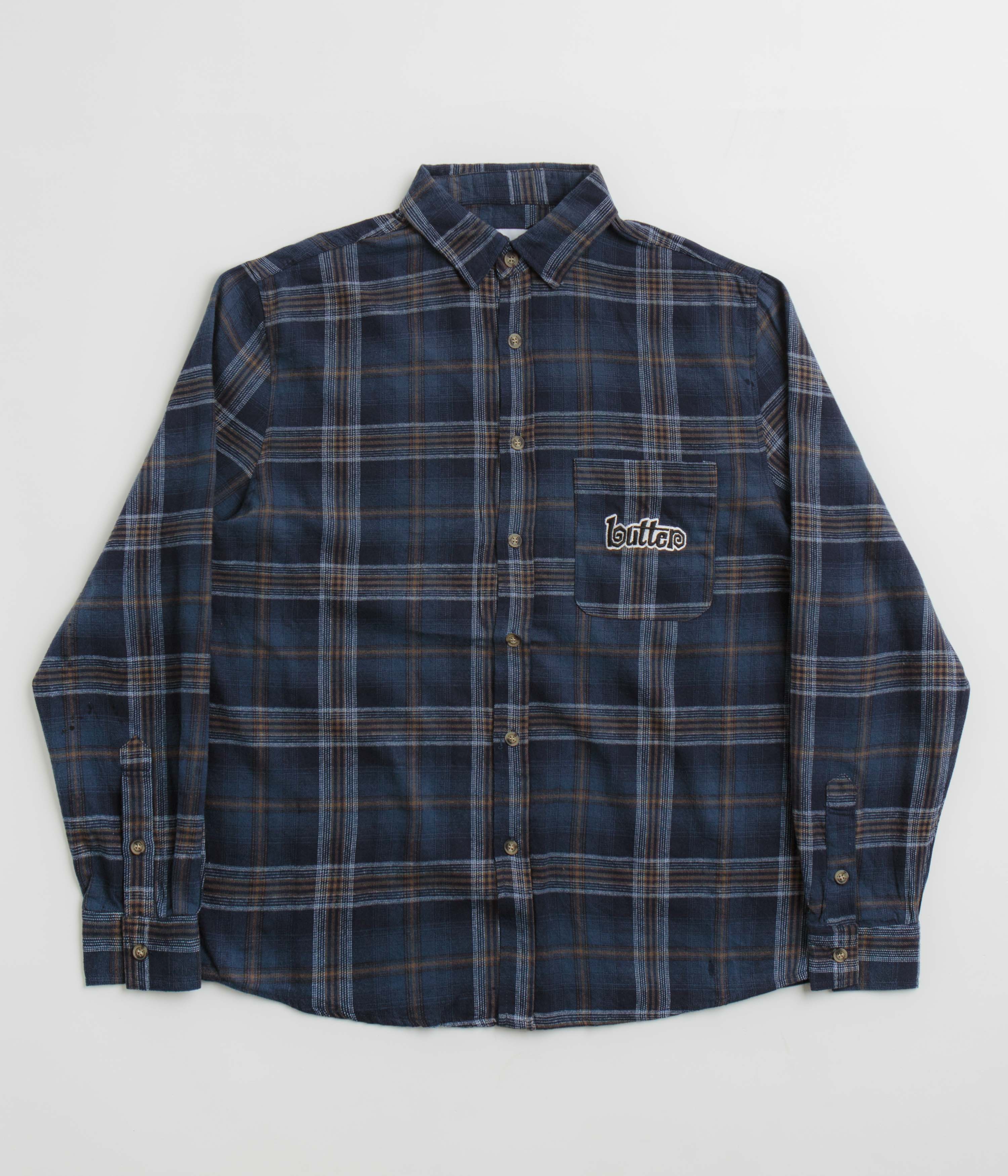 Butter Goods Swirl Plaid Shirt in Navy and White