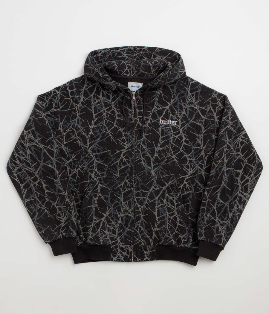 Butter Goods Thorn Camo Waffle Zip-Thru Hoodie in Black