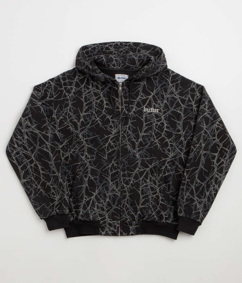 Butter Goods Thorn Camo Waffle Zip-Thru Hoodie - Black