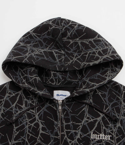 Butter Goods Thorn Camo Waffle Zip-Thru Hoodie in Black