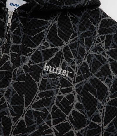 Butter Goods Thorn Camo Waffle Zip-Thru Hoodie in Black