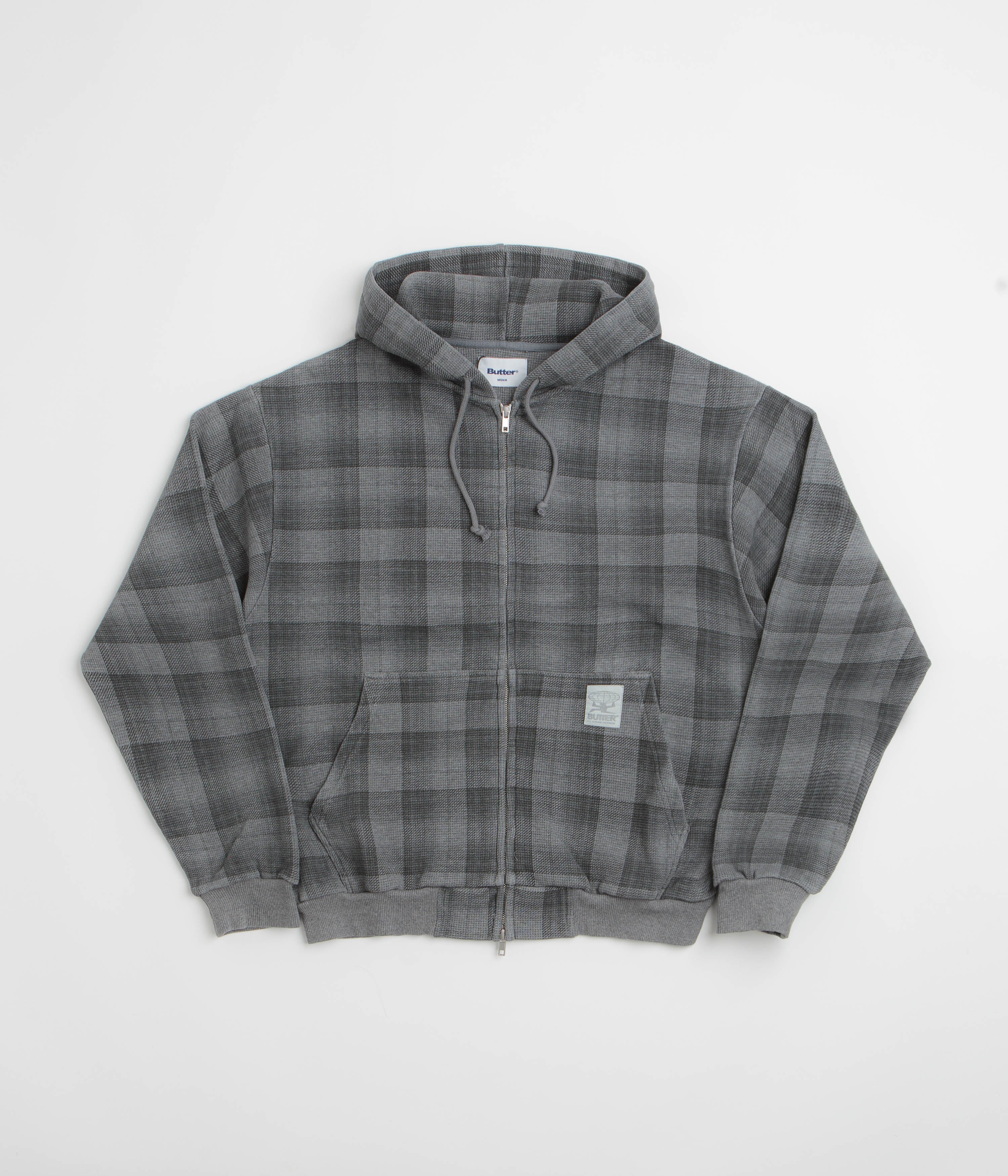 Butter Goods Waffle Zip-Thru Hoodie - Grey Plaid