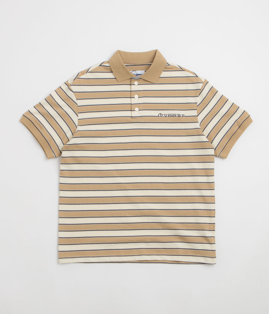 Butter Goods Witness Stripe Polo Shirt - Tan / Ivory