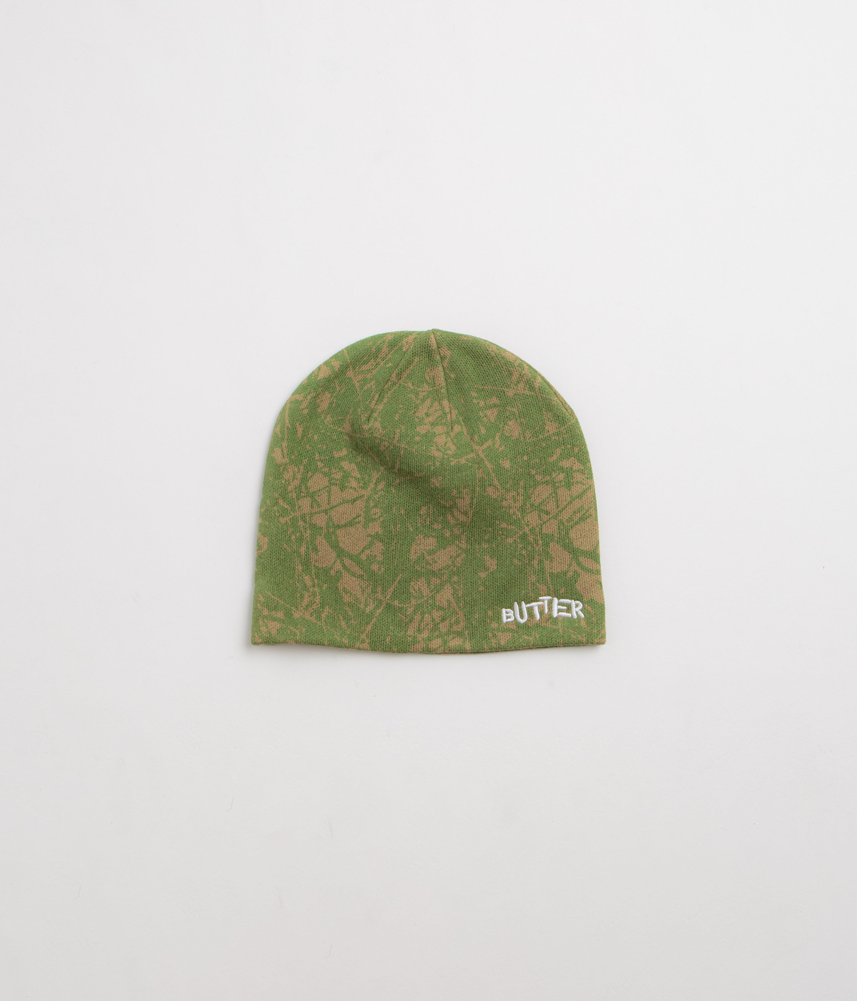 Butter Goods Woods Camo Skully Beanie in Sage