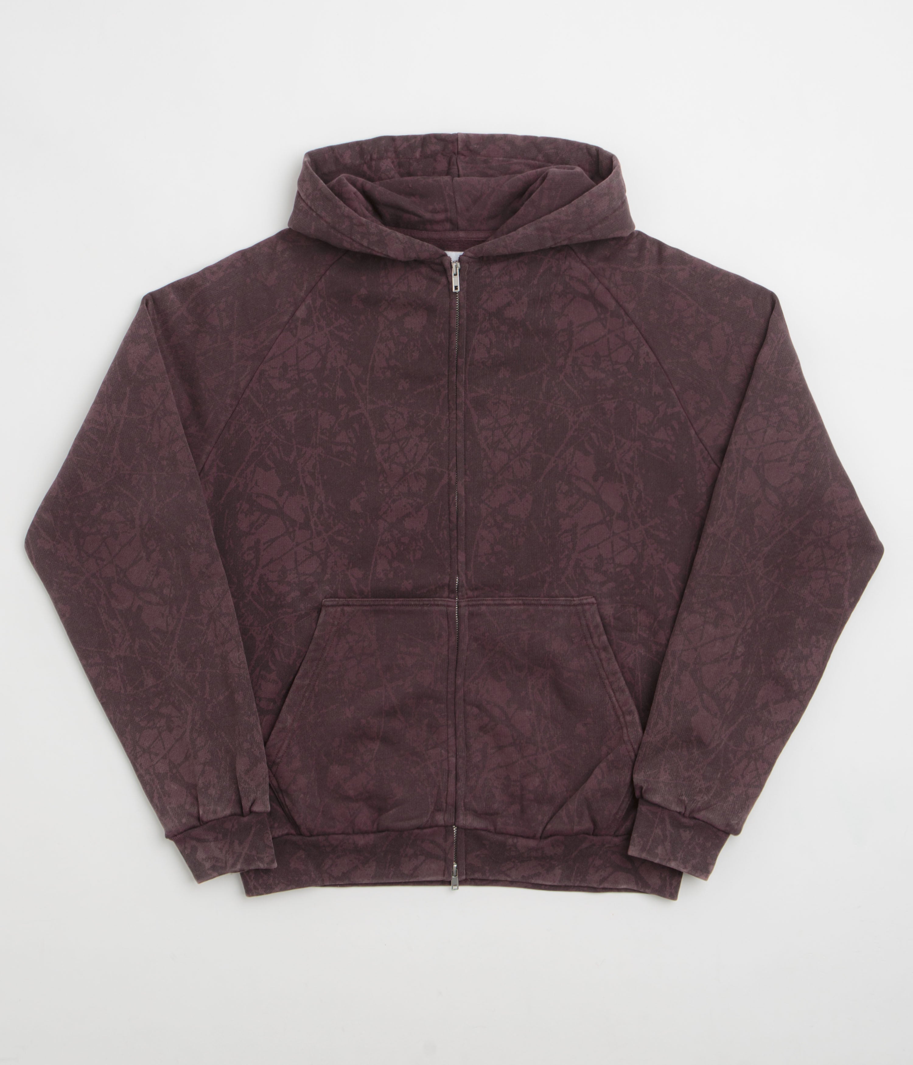 Butter Goods Woods Camo Zip-Thru Hoodie in Washed Burgundy