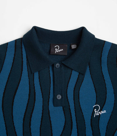 by Parra Aqua Weed Waves Knitted Polo Shirt in Multi