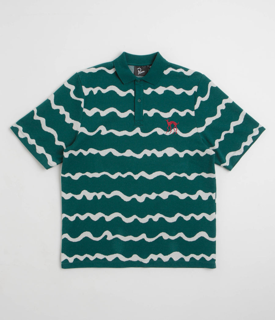 by Parra Broken Waves Polo Shirt in Pine Green