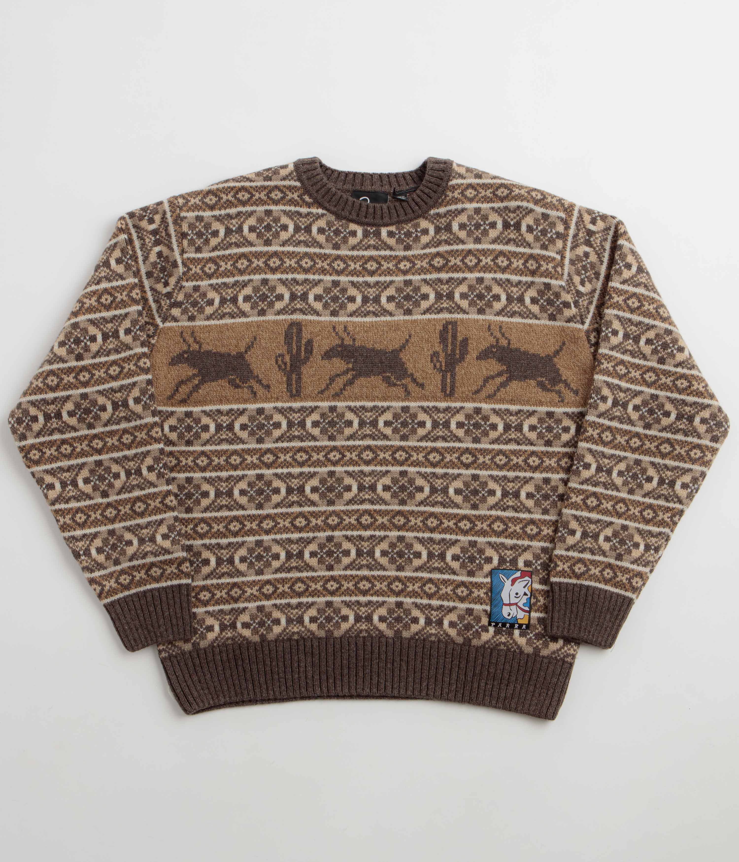 by Parra Cactus Bull Knitted Crewneck Sweatshirt - Brown